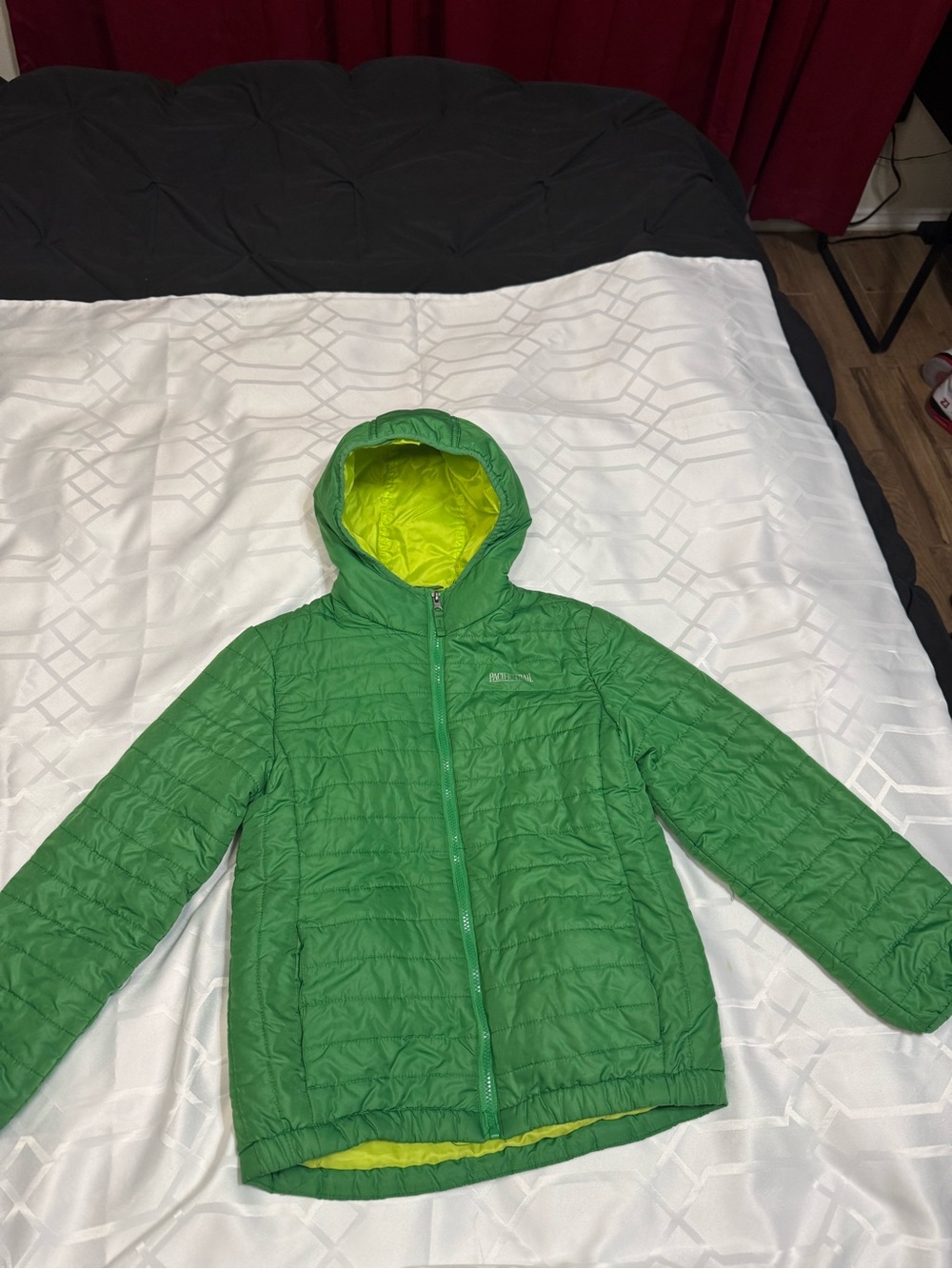 Pacific Trail Kids Green Quilted Hooded Puffer with Lime Lining